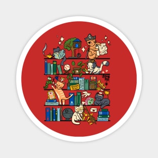 Cats on a Bookshelf Magnet
